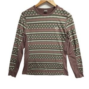 Kari Traa Base Layer Top Womens L Brown Nordic Print Stretch Outdoor